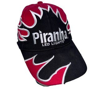 Piranha LED Lights Vintage Shark Tooth Strapback Hat Red/Black Flame Cap